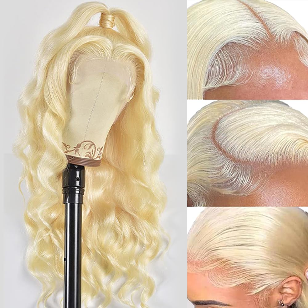 613 13x6 Lace Front Wig Human Hair 26 Inch Blonde Wig Human Hair 200% Density Body Wave Lace Front Wigs Pre Plucked 613 Lace Front Wig Blonde HD Lace Frontal Wig