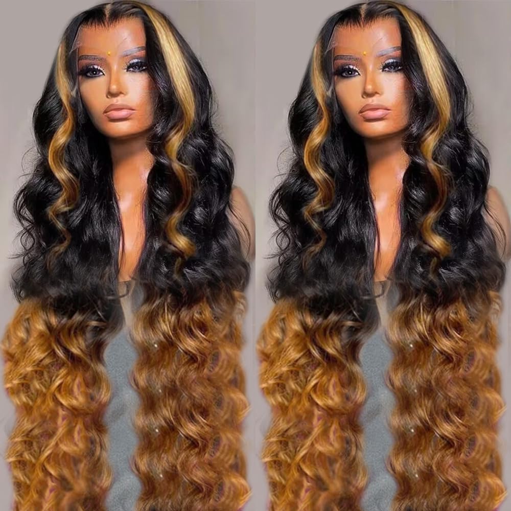 200% Density Full 360 Lace Front Wigs Human Hair For Women Ombre Lace Front Wig Human Hair Glueless Wigs Human Hair With Baby Hair Body WaveLace Front Wigs Human HairBrazilian Virgin HumanHair 26 Inch