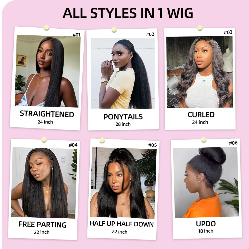360 Lace Front Wigs Human Hair Kinky Straight Wig 360 Frontal Wigs for Black Women 16 Inch 180% Density Yaki Straight 360 Full Lace Human Hair Wigs with Baby Hair Natural Color