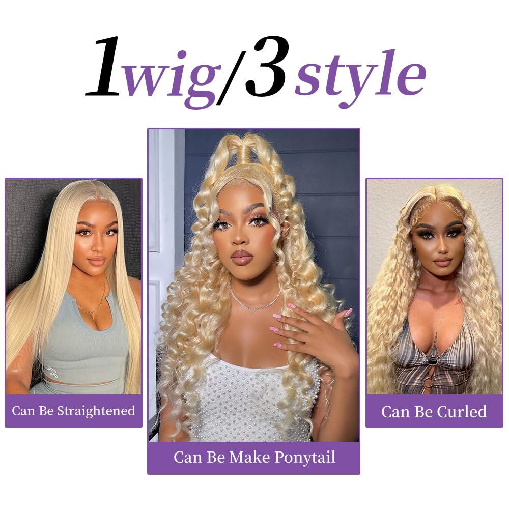 613 13x6 Lace Front Wig Human Hair 26 Inch Blonde Wig Human Hair 200% Density Body Wave Lace Front Wigs Pre Plucked 613 Lace Front Wig Blonde HD Lace Frontal Wig