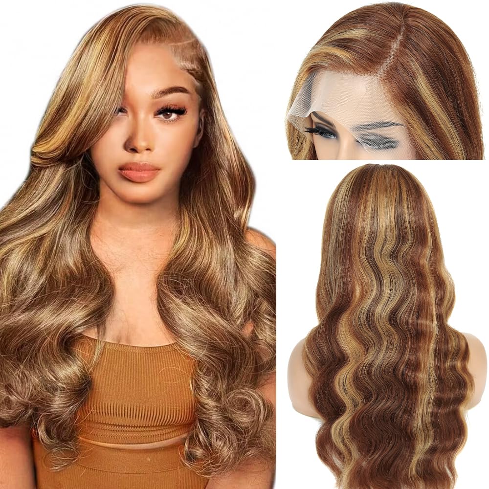 Honey Blonde Wig Human Hair 200% Density 13x4 Blonde Wig Human Hair Body Wave Lace Front Wigs Human Hair Pre Plucked Colored 27# Lace Frontal Wigs 24 Inch