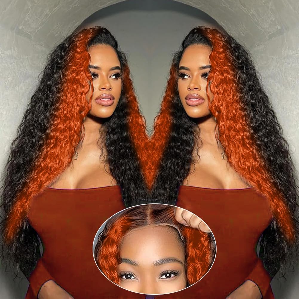 Grace Queen Ginger Orange 9x6 Lace Front Wigs Human Hair Deep Wave Pre Plucked Pre Cut Wear and Go Glueless Wigs Human Hair for Women 9x6 HD Lace Front Curly Human Hair Wig Brazilian Hair 26Inch
