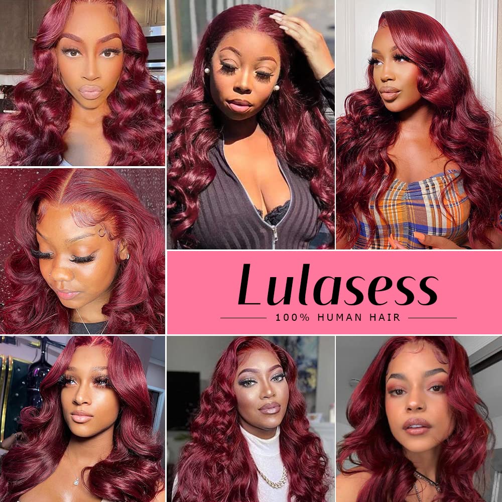 200% Density Burgundy Wig Human Hair 13x4 99j Burgundy Lace Front Wigs Human Hair Pre Plucked HD Transparent Lace Frontal Wigs With Baby Hair Red Colored Wig 24Inch