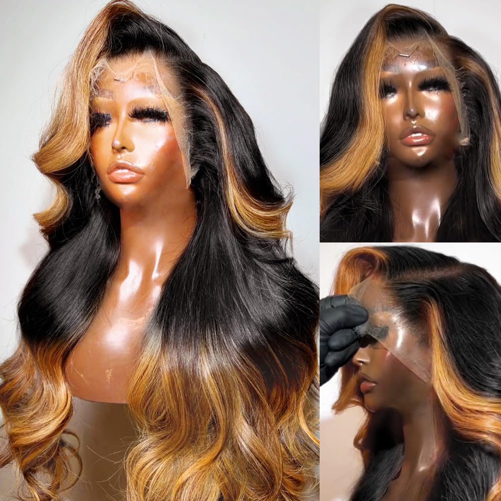 200% Density Full 360 Lace Front Wigs Human Hair For Women Ombre Lace Front Wig Human Hair Glueless Wigs Human Hair With Baby Hair Body WaveLace Front Wigs Human HairBrazilian Virgin HumanHair 26 Inch