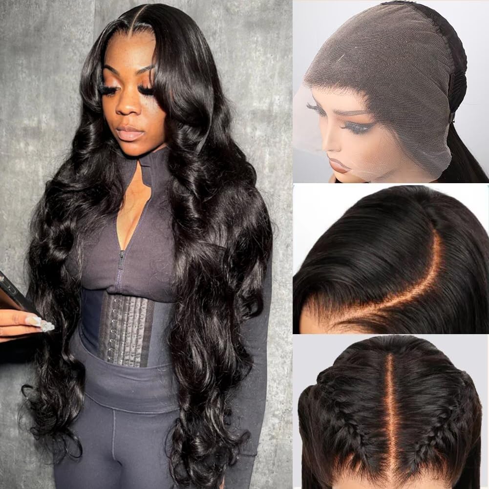 Perismoda 30 Inch Body Wave 13x6 Full Lace Frontal Wigs Human Hair 12A 180% Brazilian Virgin Body Wave 13x6 HD Transparent Lace Front Wigs Human Hair Pre Plucked With Baby Hair Pre Bleached Tiny Knots