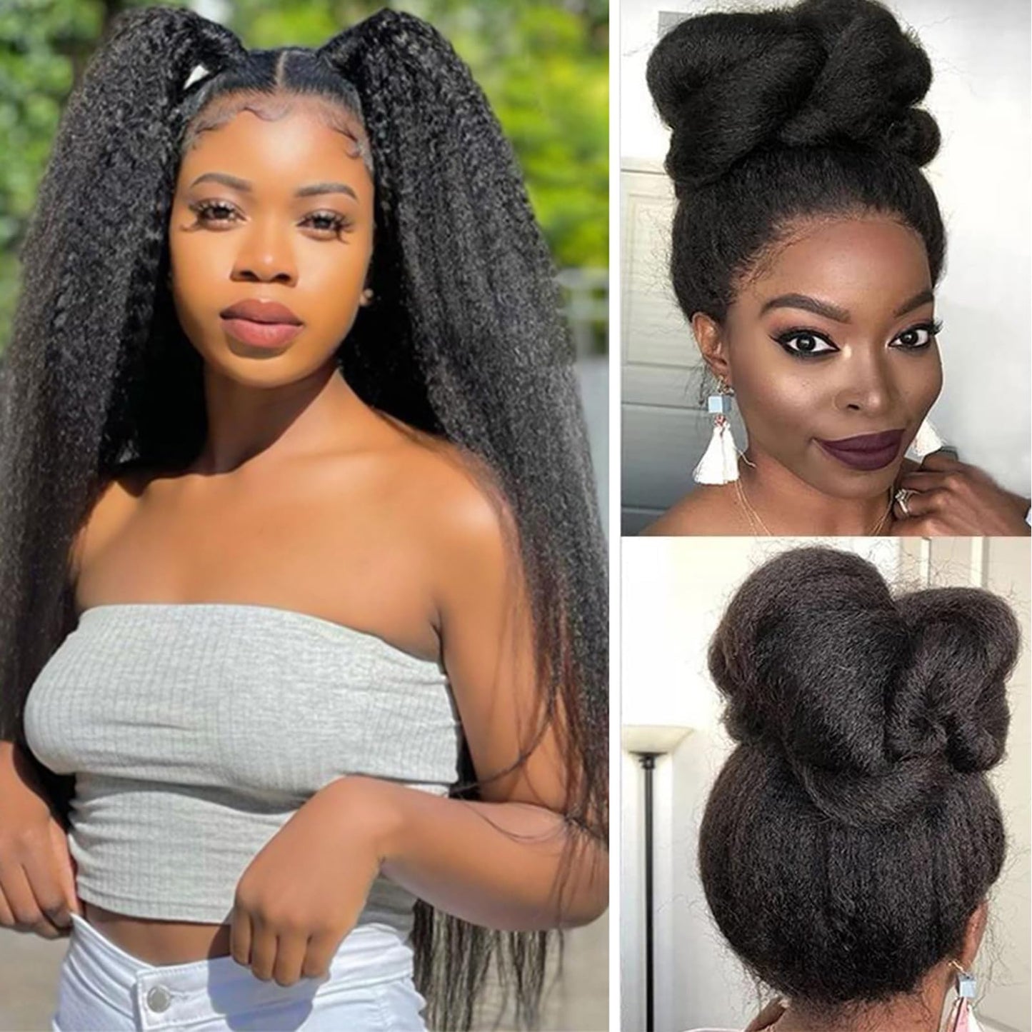 360 Lace Front Wigs Human Hair Kinky Straight Wig 360 Frontal Wigs for Black Women 16 Inch 180% Density Yaki Straight 360 Full Lace Human Hair Wigs with Baby Hair Natural Color