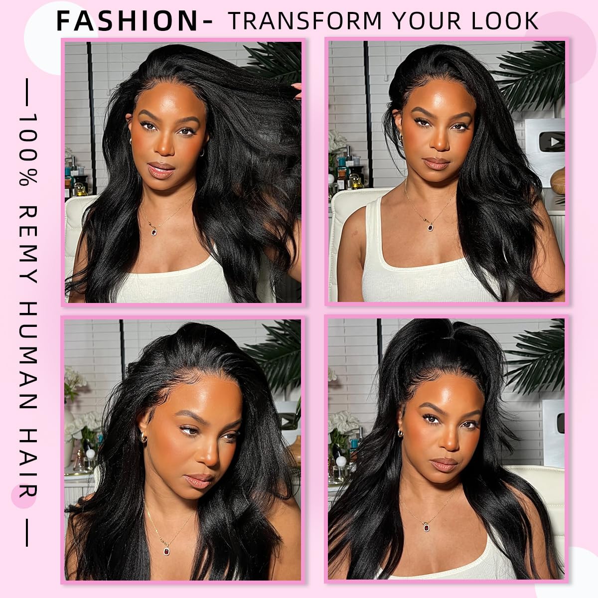 360 Lace Front Wigs Human Hair Kinky Straight Wig 360 Frontal Wigs for Black Women 16 Inch 180% Density Yaki Straight 360 Full Lace Human Hair Wigs with Baby Hair Natural Color