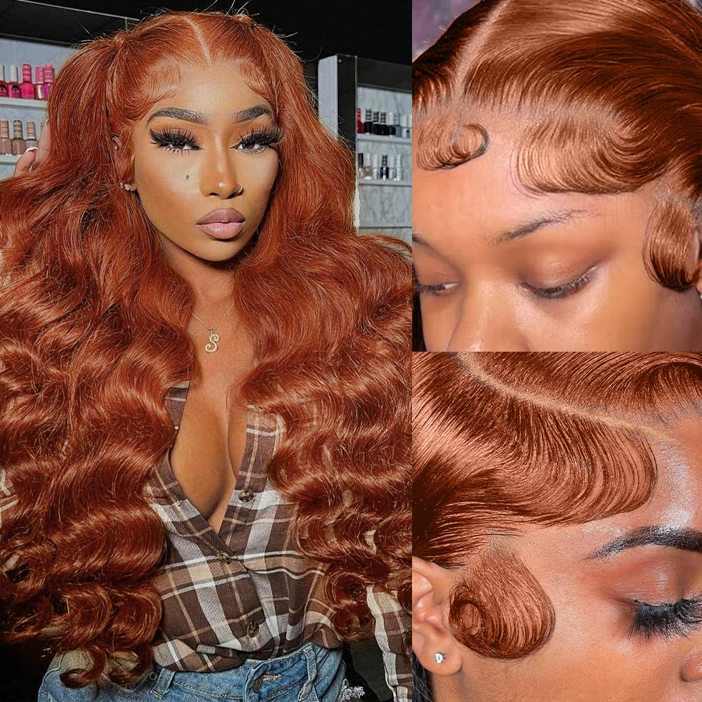 200% Density 13X6 Ginger Lace Front Wigs Human Hair Pre Plucked for Women Ombre 13X6 HD Transparent Ginger Orange Lace Front Wigs Human Hair Glueless Ginger Colored Wigs Human Hair (20Inch)