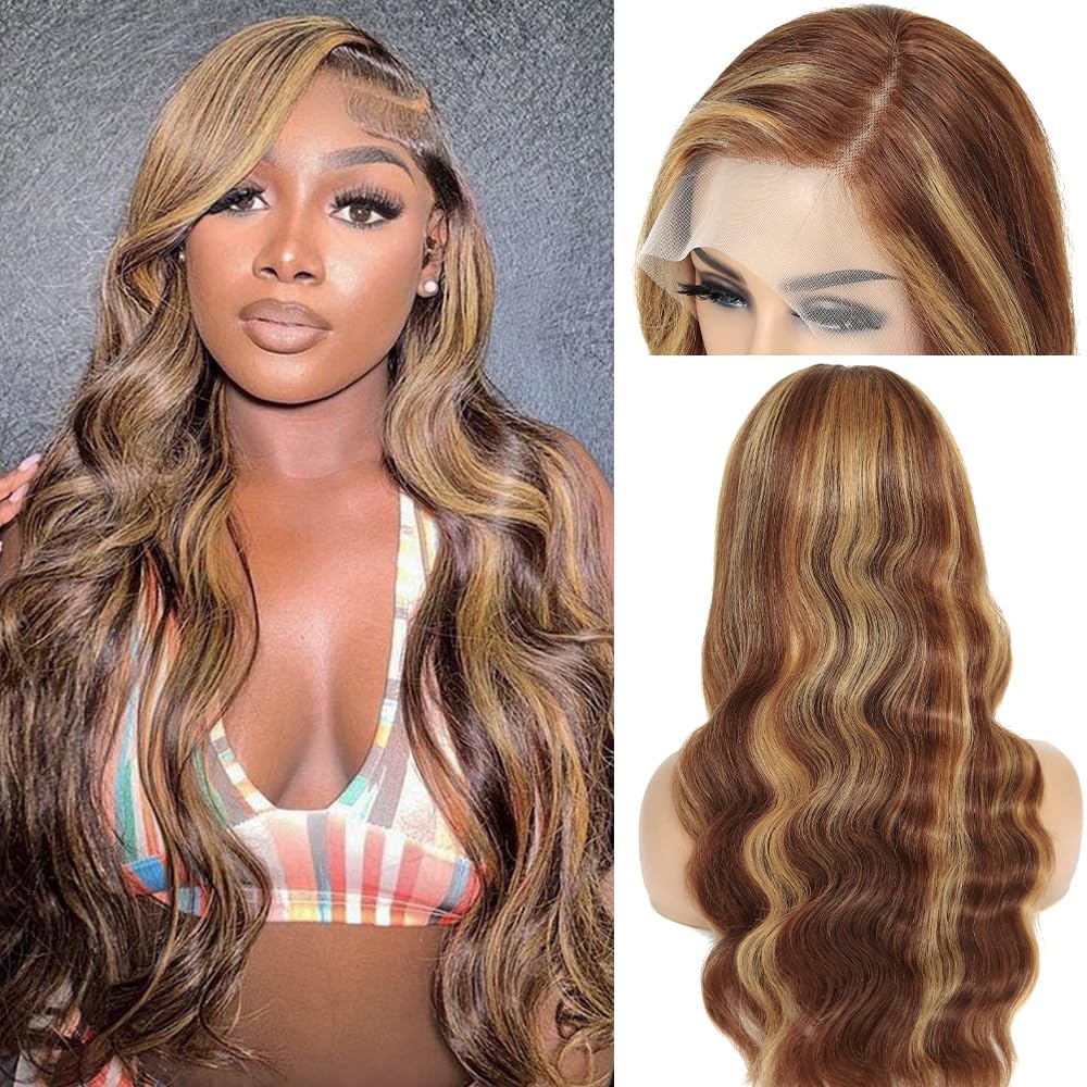 Honey Blonde Wig Human Hair 200% Density 13x4 Blonde Wig Human Hair Body Wave Lace Front Wigs Human Hair Pre Plucked Colored 27# Lace Frontal Wigs 24 Inch