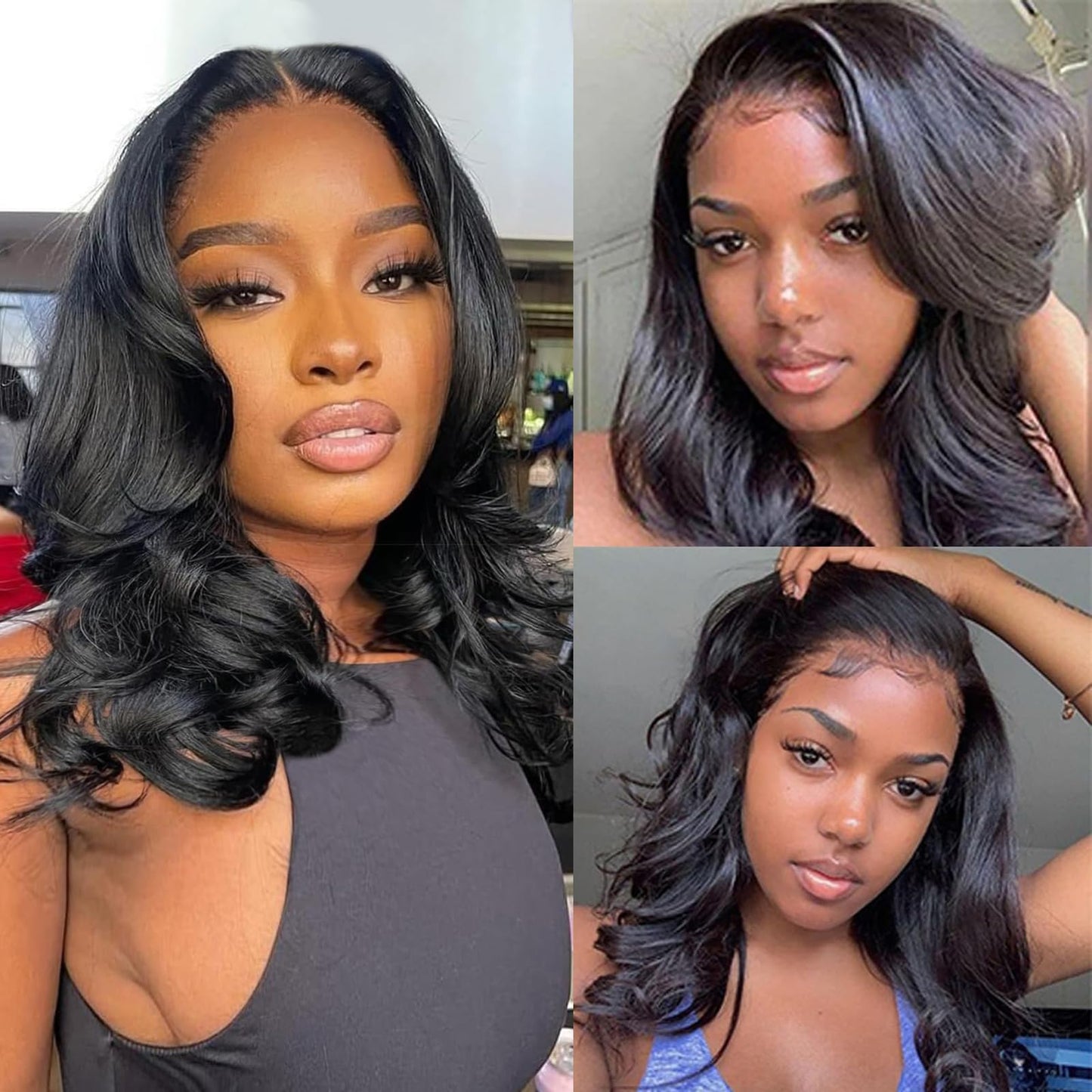 Douyin Bob Wig Human Hair 13x4 Frontal Lace Wig 14 Inch Body Wave 180% Density HD Lace Front Wigs Human Hair Pre Plucked Bob Wigs for Women (14 inch, Natural Black)