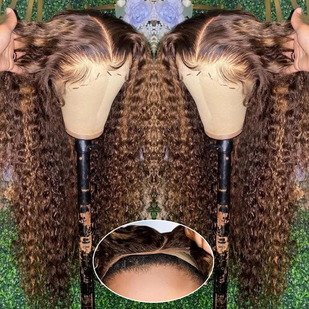 Grace Queen Ginger Orange 9x6 Lace Front Wigs Human Hair Deep Wave Pre Plucked Pre Cut Wear and Go Glueless Wigs Human Hair for Women 9x6 HD Lace Front Curly Human Hair Wig Brazilian Hair 26Inch
