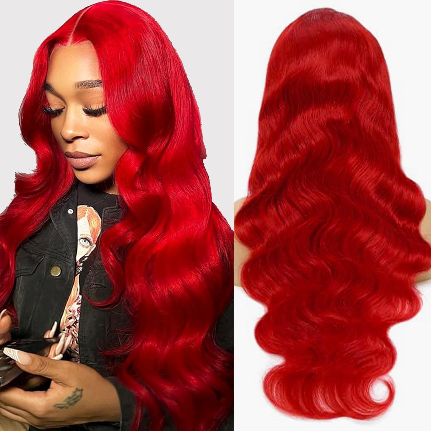 Red Lace Front Wigs Human Hair Body Wave 13x6 HD Lace Front Wig Human Hair 180% Density Wear and Go Glueless Red Wigs Human Hair Pre Plucked Burgundy Red Colored Wigs for Women 26 Inch