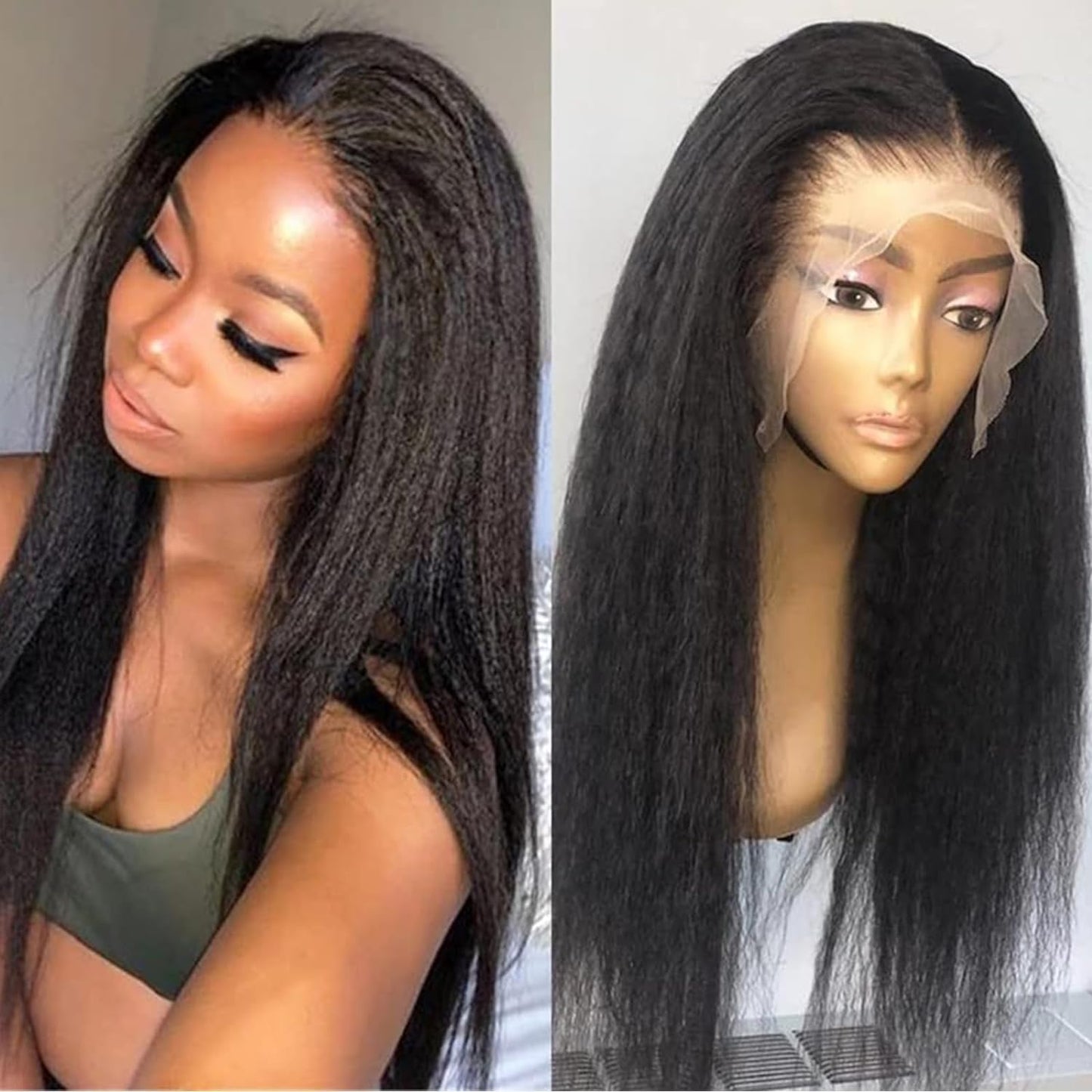 360 Lace Front Wigs Human Hair Kinky Straight Wig 360 Frontal Wigs for Black Women 16 Inch 180% Density Yaki Straight 360 Full Lace Human Hair Wigs with Baby Hair Natural Color