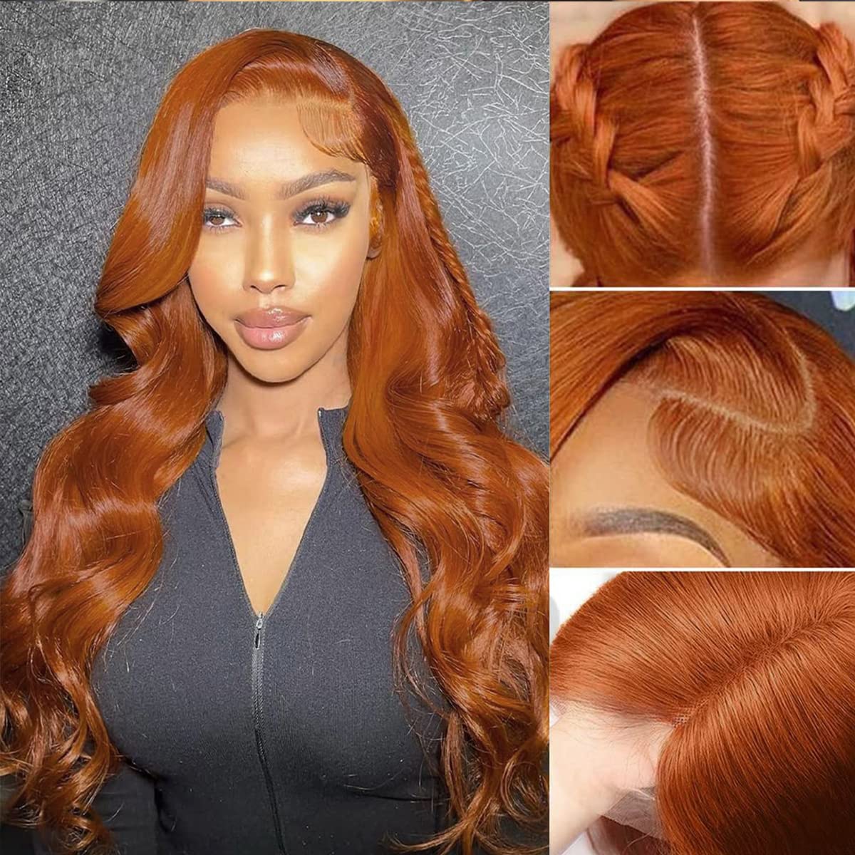 13X4 Dark Ginger Lace Front Wigs Human Hair Body Wave Orange Ginger Brown Brazilian HD Lace Front Human Hair Wigs Glueless 150% Density Pre Plucked Natural Hairline (18 inch, Copper Brown Color)