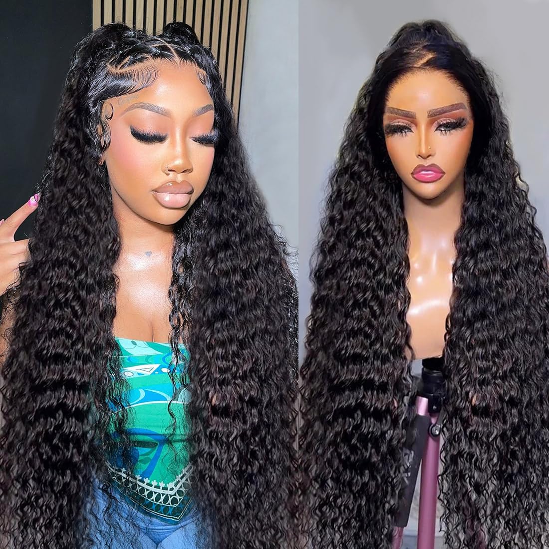 Hidden Strap 360 Full Lace Front Wigs Human Hair Invisible Strap Pre Plucked Bleached Konts Pre Cut Lace Deep Wave HD Lace Frontal Wig with Drawstring Natural Hairline 360 Glueless Wigs(18inch)