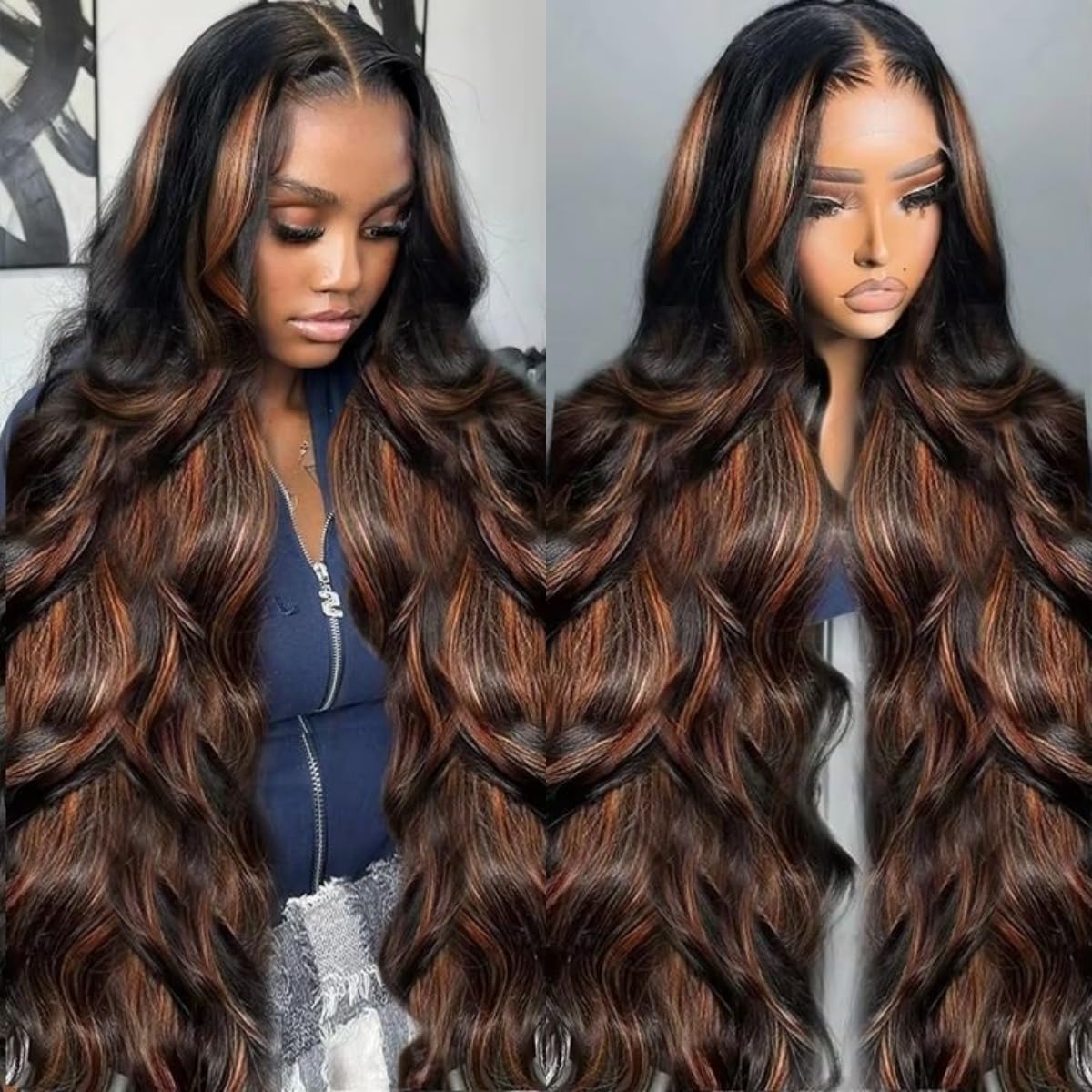 Real Human Hair Wig 30 Inch Ombre 13x6 Lace Front Wig Human Hair 210% Density 4/27 Highlight Wigs Honey Blonde Body Wave Lace Front Wig Pre Plucked HD Frontal Wig Glueless Wigs