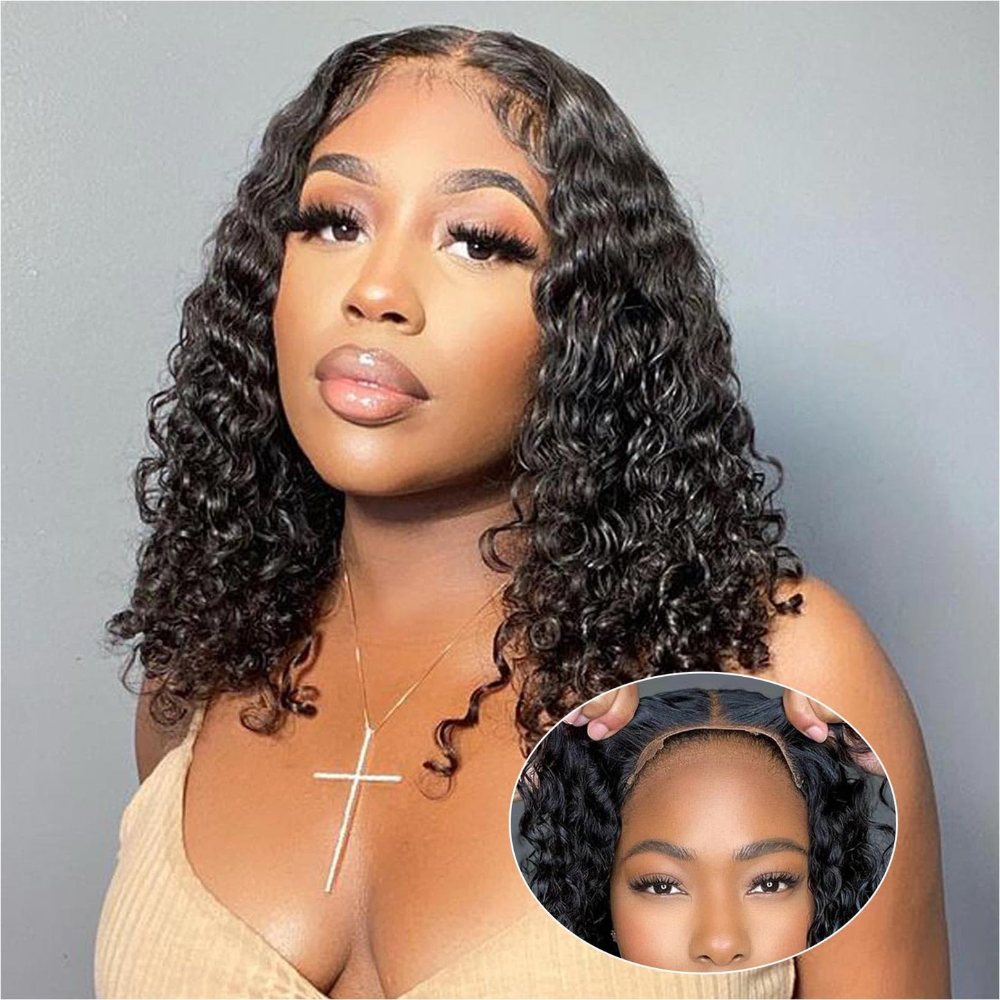 Ombre Highlight Deep Wave Curly Bob Wigs Human Hair Pre Plucked Wear And Go Glueless 13x4 Hd Honey Blonde Highlight Lace Front Wig Human Hair For Black Women Wet And Wavy 4/27 14 Inch