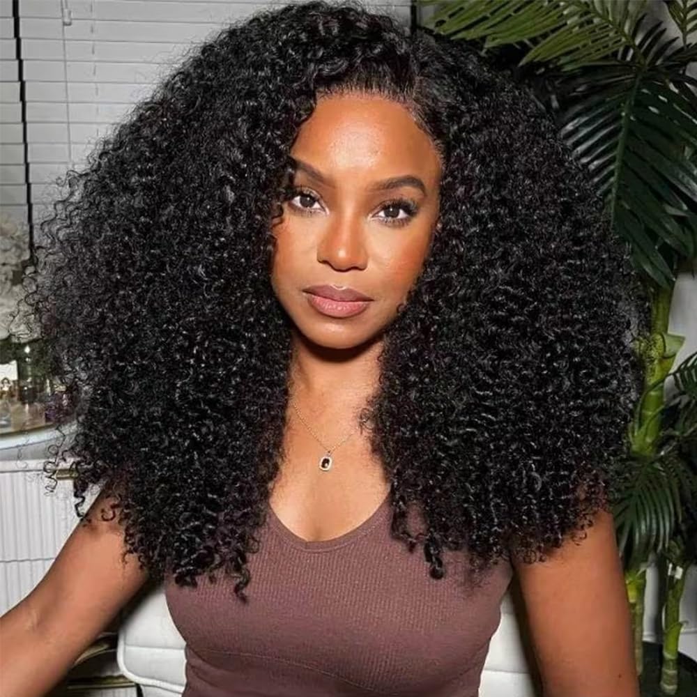 Kinky Curly Lace Front Wigs 13x6 HD Lace Front Kinky Curly Wig for Women 180% Density Pre Plucked With Baby Hair Afro Kinky Curly Human Hair Wigs 20Inch Kinky Curly HD Lace Front Human Hair wig