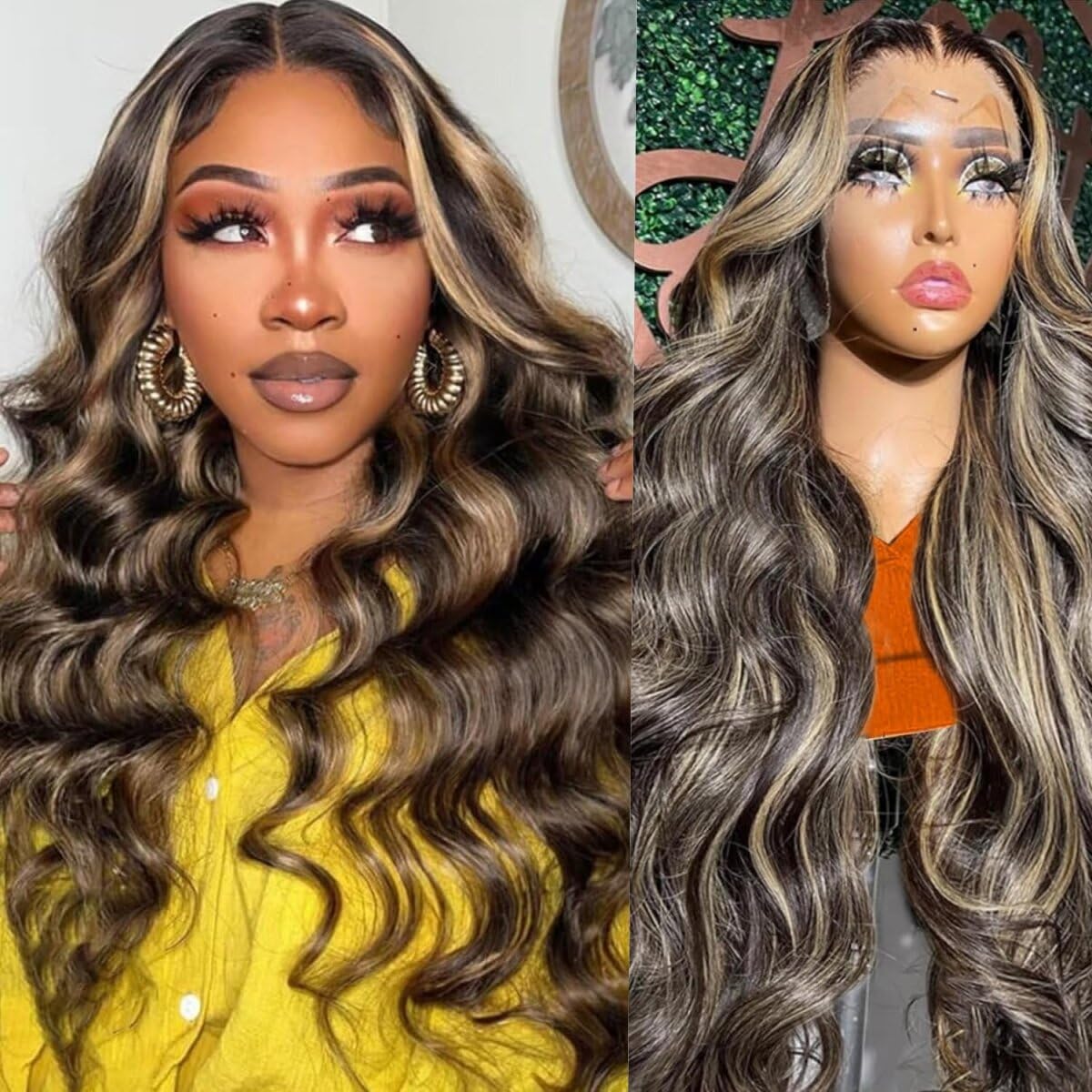 Real Human Hair Wig 30 Inch Ombre 13x6 Lace Front Wig Human Hair 210% Density 4/27 Highlight Wigs Honey Blonde Body Wave Lace Front Wig Pre Plucked HD Frontal Wig Glueless Wigs