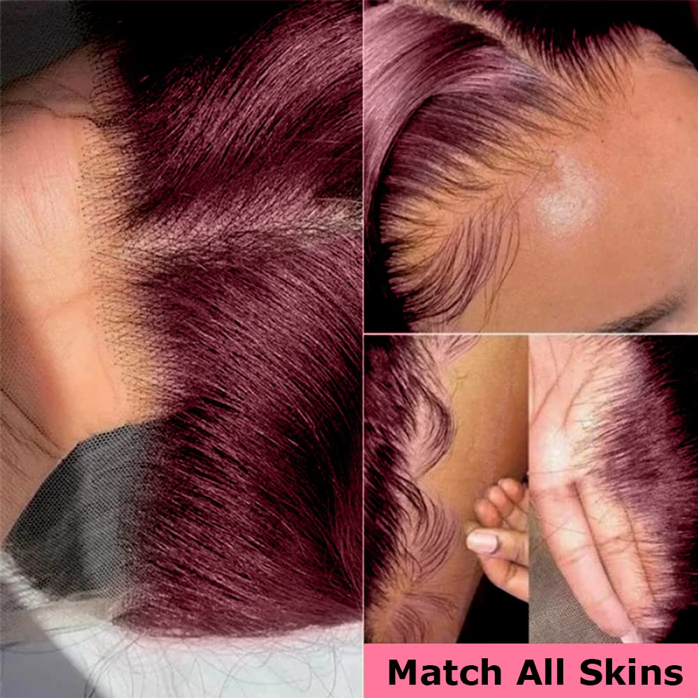 200% Density Burgundy Wig Human Hair 13x4 99j Burgundy Lace Front Wigs Human Hair Pre Plucked HD Transparent Lace Frontal Wigs With Baby Hair Red Colored Wig 24Inch