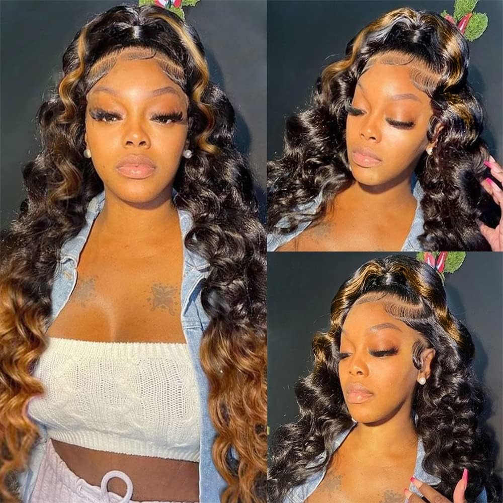 200% Density Full 360 Lace Front Wigs Human Hair For Women Ombre Lace Front Wig Human Hair Glueless Wigs Human Hair With Baby Hair Body WaveLace Front Wigs Human HairBrazilian Virgin HumanHair 26 Inch