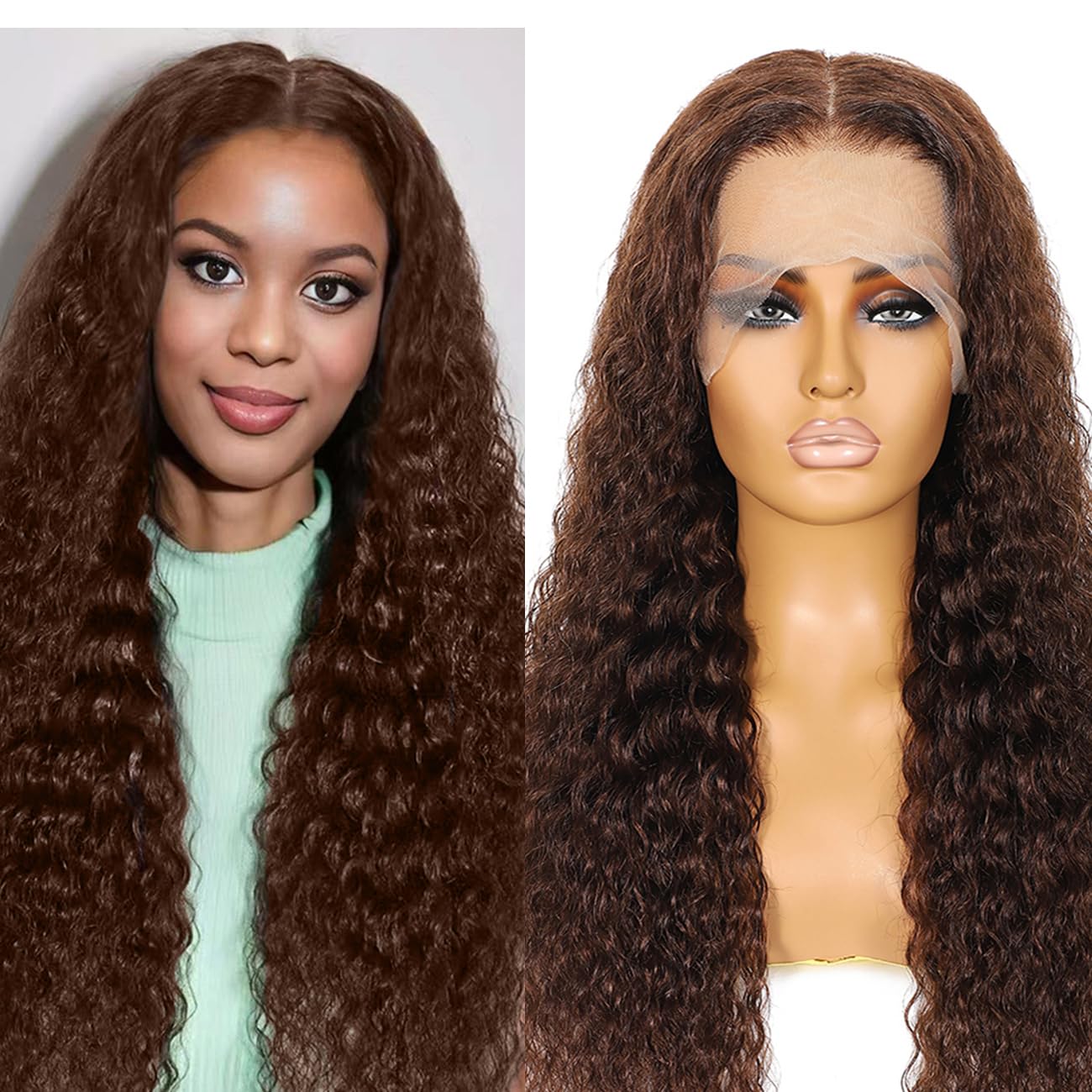 30 Inch Chocolate Brown Deep Wave Lace Front Wigs Human Hair 13x6 Hd Curly Lace Frontal Wigs for Black Women Pre Plucked Wet and Wavy Glueless 4# Brown Color
