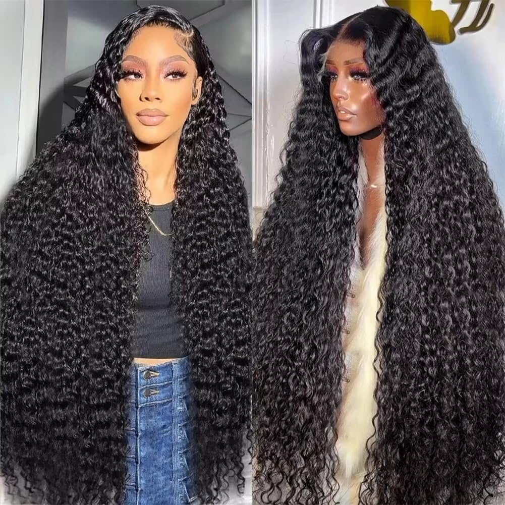 12A 28 Inch 13x6 Full Lace Frontal Wigs Human Hair Water Wave Full 13x6 HD Lace Wig Deep Wave Curly HD Transparent Lace Front Wigs Human Hair Wet and Wavy Frontal Wig Pre Bleached Knots 180% Density