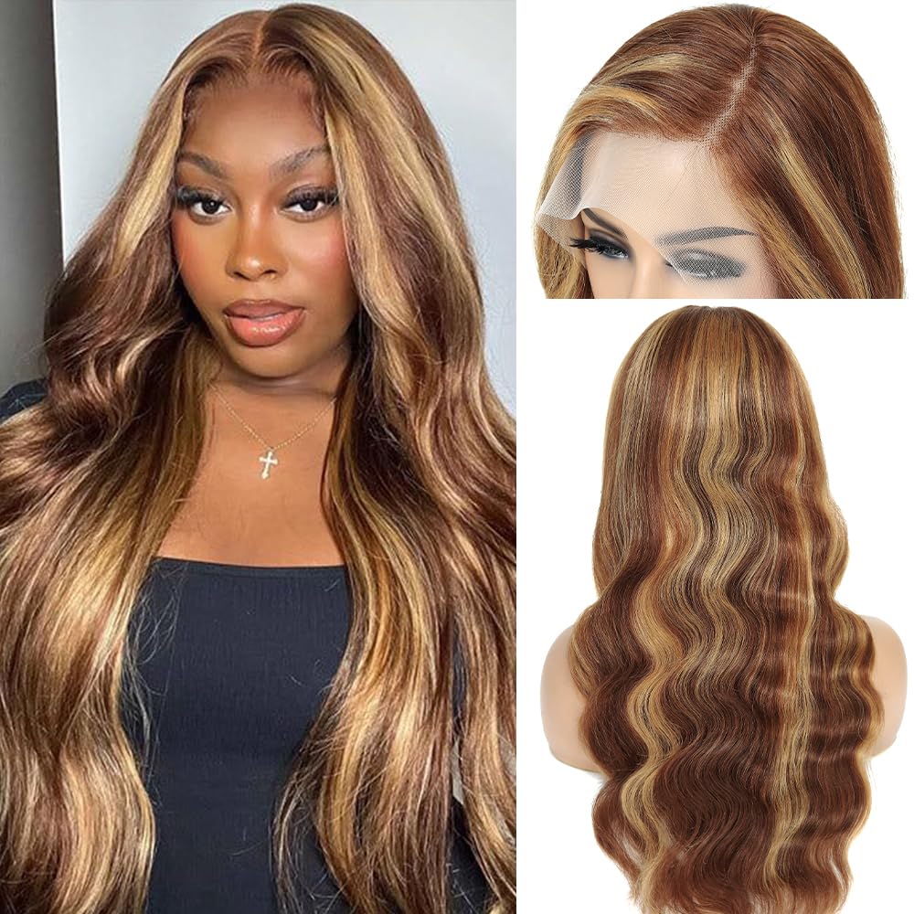 Honey Blonde Wig Human Hair 200% Density 13x4 Blonde Wig Human Hair Body Wave Lace Front Wigs Human Hair Pre Plucked Colored 27# Lace Frontal Wigs 24 Inch