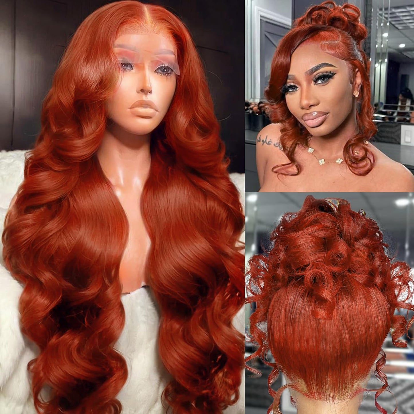 360 Reddish Brown Lace Front Wigs Human Hair Pre Plucked Auburn Red 360 HD Transparent Lace Frontal Wig 180 Density Colored Wigs Human Hair Ginger Body Wave Wig for Women 24Inch