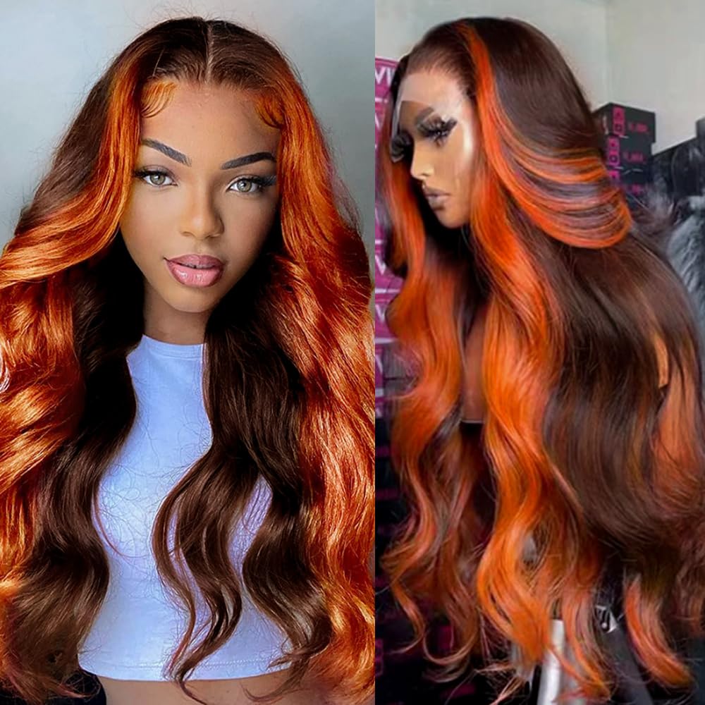 Grace Queen Ginger Orange 9x6 Lace Front Wigs Human Hair Deep Wave Pre Plucked Pre Cut Wear and Go Glueless Wigs Human Hair for Women 9x6 HD Lace Front Curly Human Hair Wig Brazilian Hair 26Inch