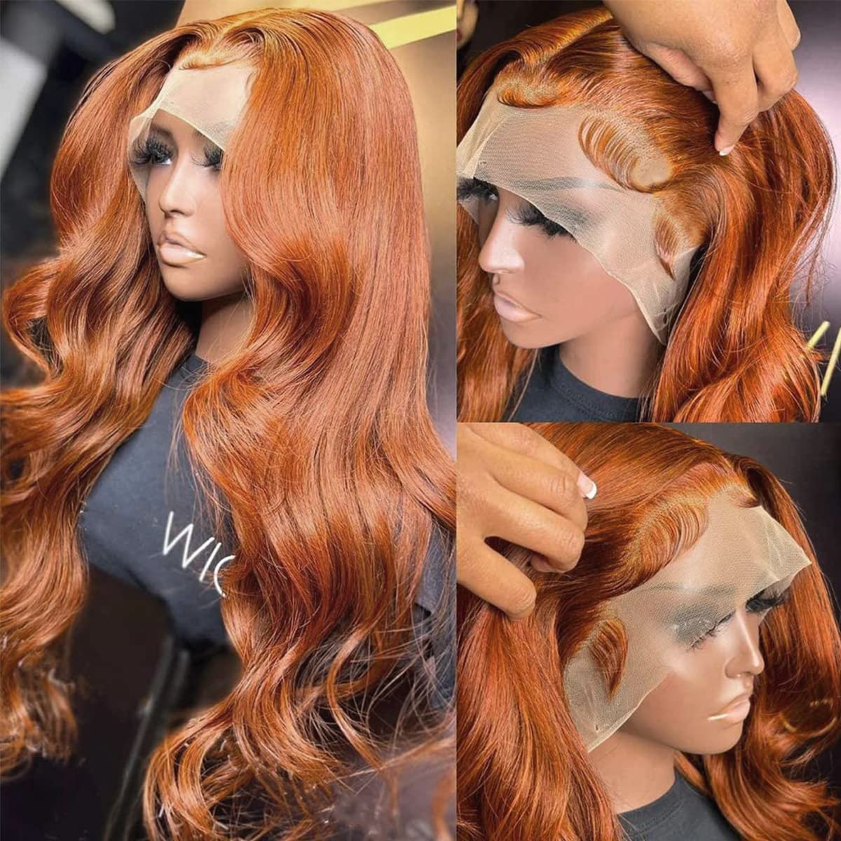 13X4 Dark Ginger Lace Front Wigs Human Hair Body Wave Orange Ginger Brown Brazilian HD Lace Front Human Hair Wigs Glueless 150% Density Pre Plucked Natural Hairline (18 inch, Copper Brown Color)