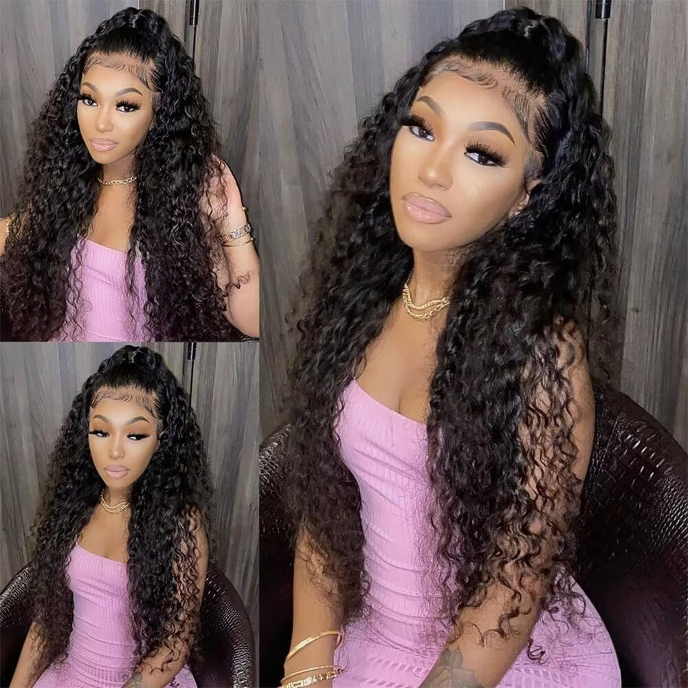 12A 28 Inch 13x6 Full Lace Frontal Wigs Human Hair Water Wave Full 13x6 HD Lace Wig Deep Wave Curly HD Transparent Lace Front Wigs Human Hair Wet and Wavy Frontal Wig Pre Bleached Knots 180% Density