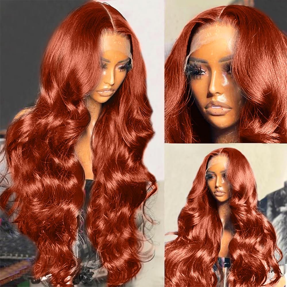 Grace Queen Ginger Orange 9x6 Lace Front Wigs Human Hair Deep Wave Pre Plucked Pre Cut Wear and Go Glueless Wigs Human Hair for Women 9x6 HD Lace Front Curly Human Hair Wig Brazilian Hair 26Inch