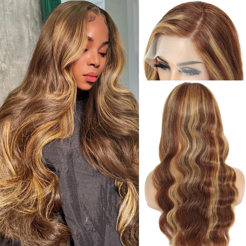 Honey Blonde Wig Human Hair 200% Density 13x4 Blonde Wig Human Hair Body Wave Lace Front Wigs Human Hair Pre Plucked Colored 27# Lace Frontal Wigs 24 Inch