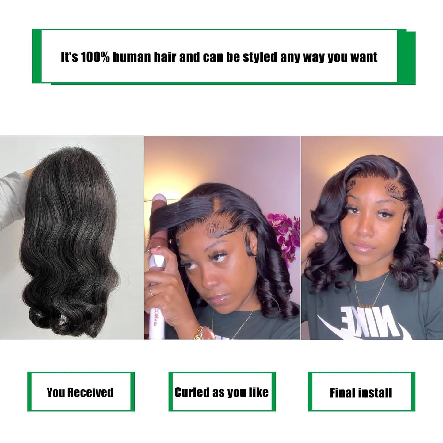 Douyin Bob Wig Human Hair 13x4 Frontal Lace Wig 14 Inch Body Wave 180% Density HD Lace Front Wigs Human Hair Pre Plucked Bob Wigs for Women (14 inch, Natural Black)