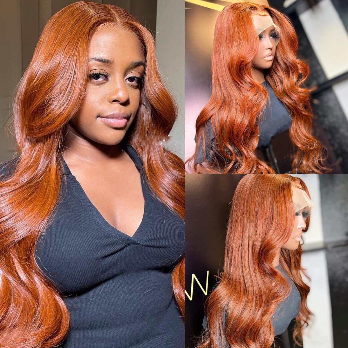 13X4 Dark Ginger Lace Front Wigs Human Hair Body Wave Orange Ginger Brown Brazilian HD Lace Front Human Hair Wigs Glueless 150% Density Pre Plucked Natural Hairline (18 inch, Copper Brown Color)
