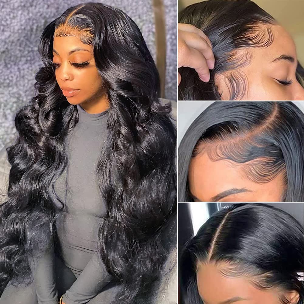 Pizazz 13x6 Body Wave Lace Front Wigs Human Hair Pre Plucked 180 Density HD Transparent Lace Frontal Wigs Human Hair for Women 9A Glueless Wigs Human Hair with Baby Hair 30Inch