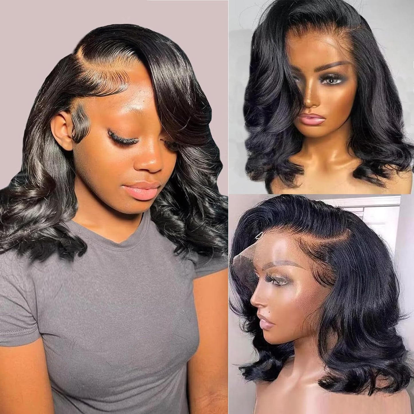Douyin Bob Wig Human Hair 13x4 Frontal Lace Wig 14 Inch Body Wave 180% Density HD Lace Front Wigs Human Hair Pre Plucked Bob Wigs for Women (14 inch, Natural Black)
