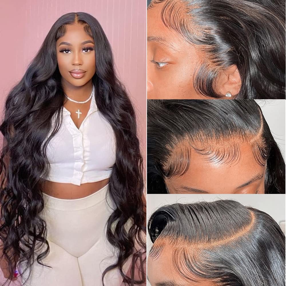 Douyin Bob Wig Human Hair 13x4 Frontal Lace Wig 14 Inch Body Wave 180% Density HD Lace Front Wigs Human Hair Pre Plucked Bob Wigs for Women (14 inch, Natural Black)