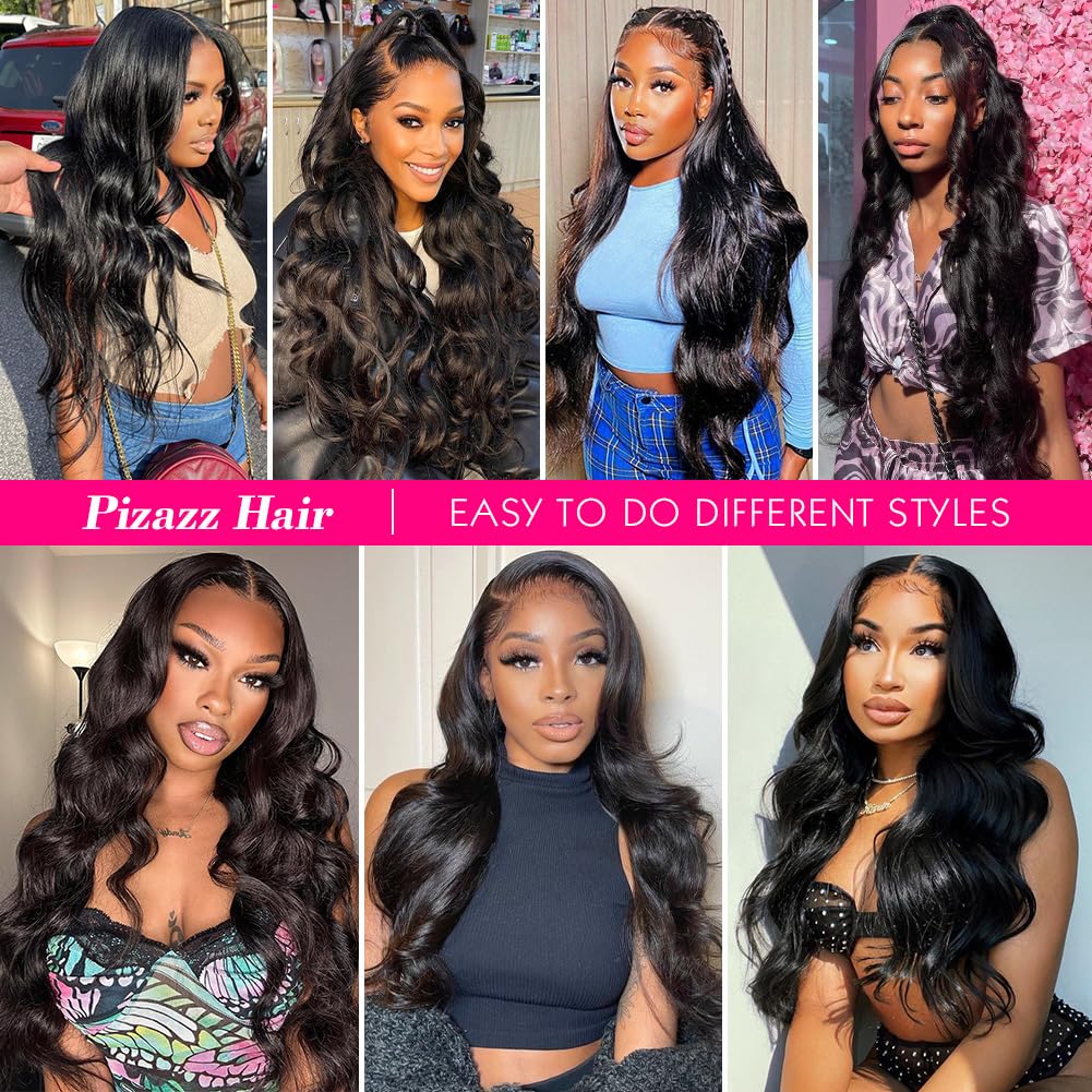 Pizazz 13x6 Body Wave Lace Front Wigs Human Hair Pre Plucked 180 Density HD Transparent Lace Frontal Wigs Human Hair for Women 9A Glueless Wigs Human Hair with Baby Hair 30Inch