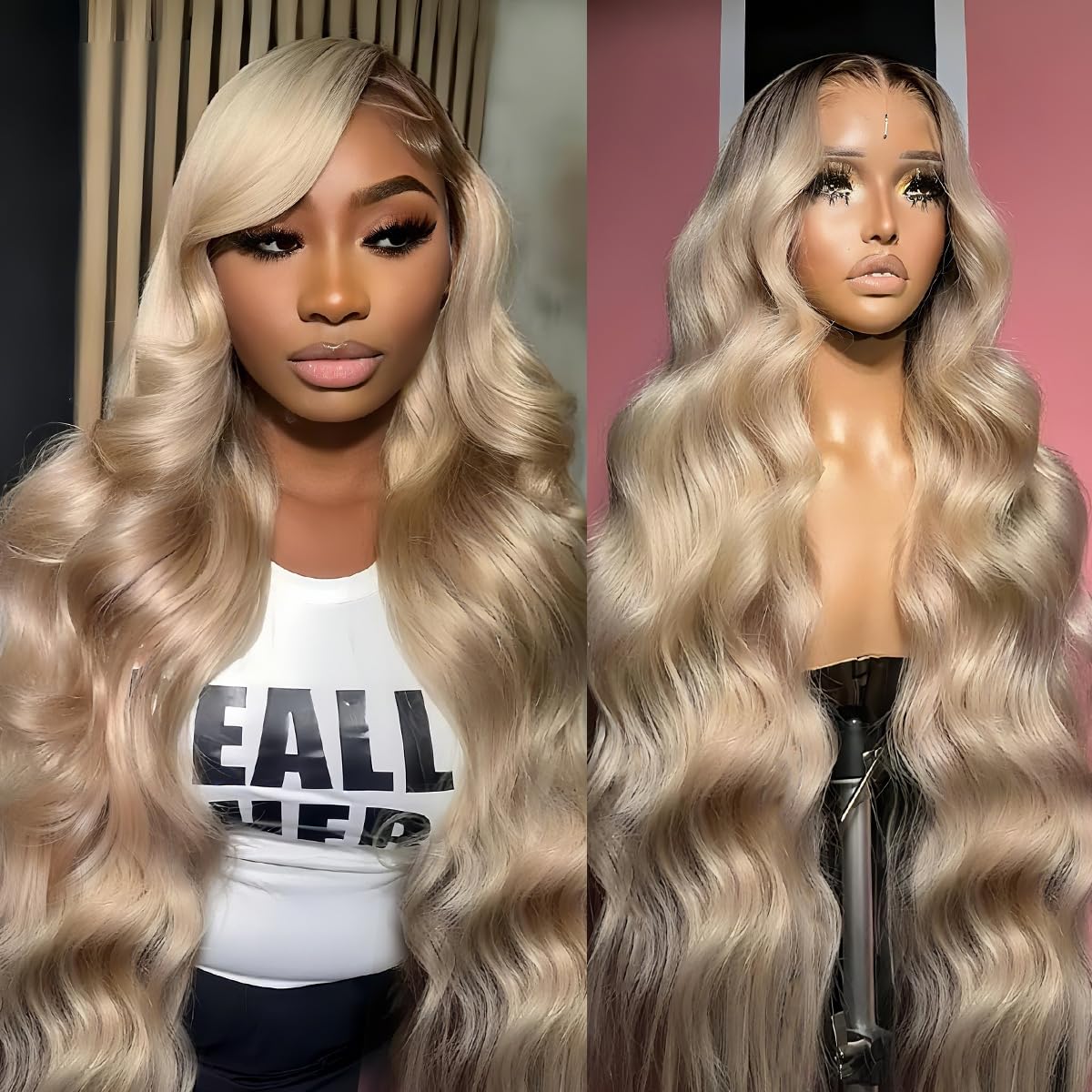 Real Human Hair Wig 30 Inch Ombre 13x6 Lace Front Wig Human Hair 210% Density 4/27 Highlight Wigs Honey Blonde Body Wave Lace Front Wig Pre Plucked HD Frontal Wig Glueless Wigs