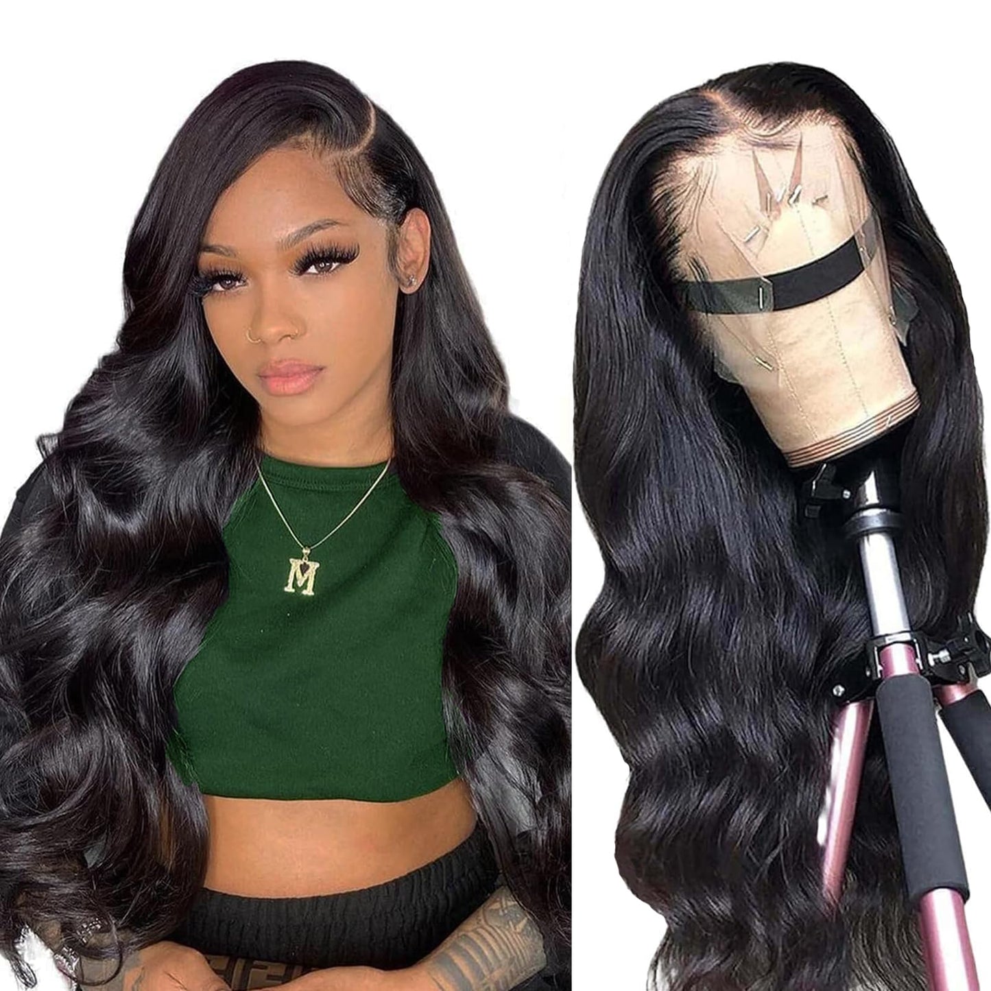 Douyin Bob Wig Human Hair 13x4 Frontal Lace Wig 14 Inch Body Wave 180% Density HD Lace Front Wigs Human Hair Pre Plucked Bob Wigs for Women (14 inch, Natural Black)