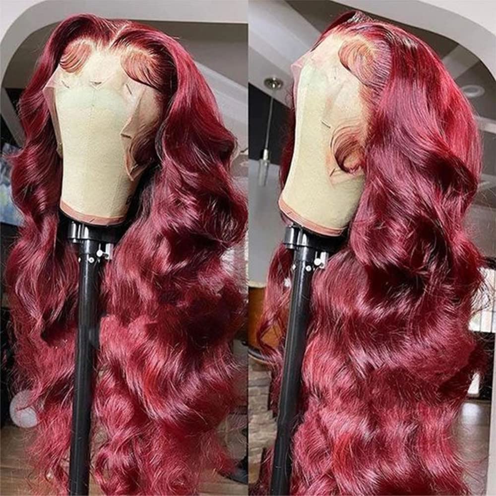 200% Density Burgundy Wig Human Hair 13x4 99j Burgundy Lace Front Wigs Human Hair Pre Plucked HD Transparent Lace Frontal Wigs With Baby Hair Red Colored Wig 24Inch