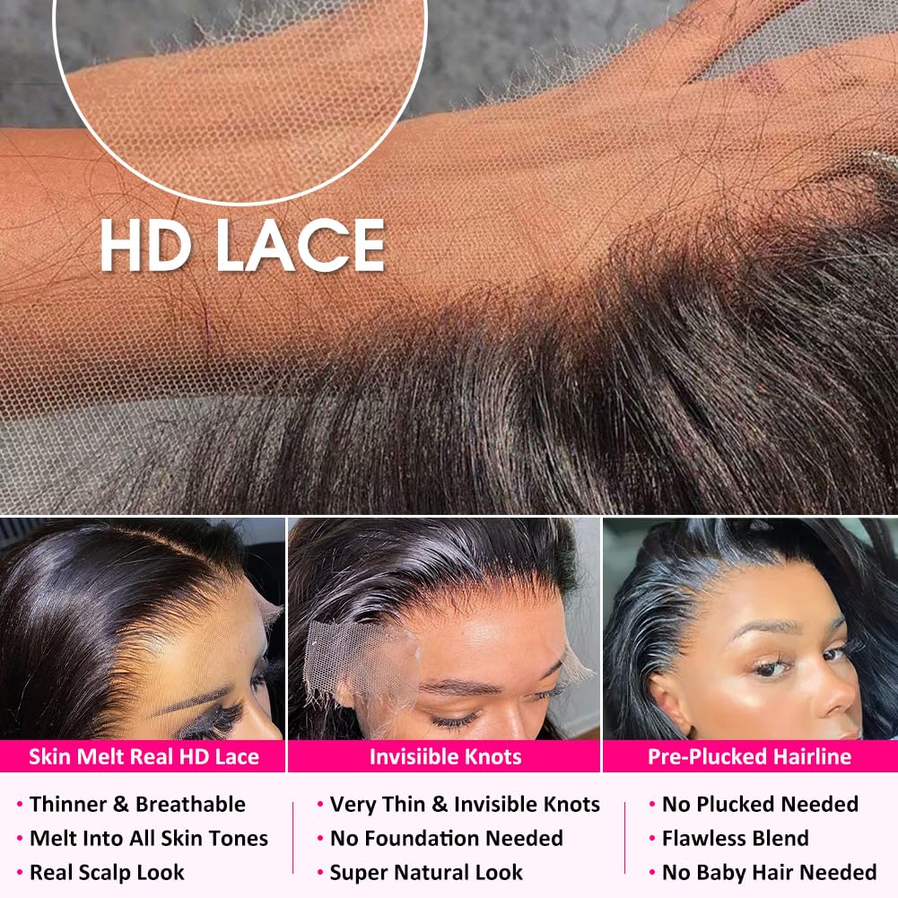Pizazz 13x6 Body Wave Lace Front Wigs Human Hair Pre Plucked 180 Density HD Transparent Lace Frontal Wigs Human Hair for Women 9A Glueless Wigs Human Hair with Baby Hair 30Inch