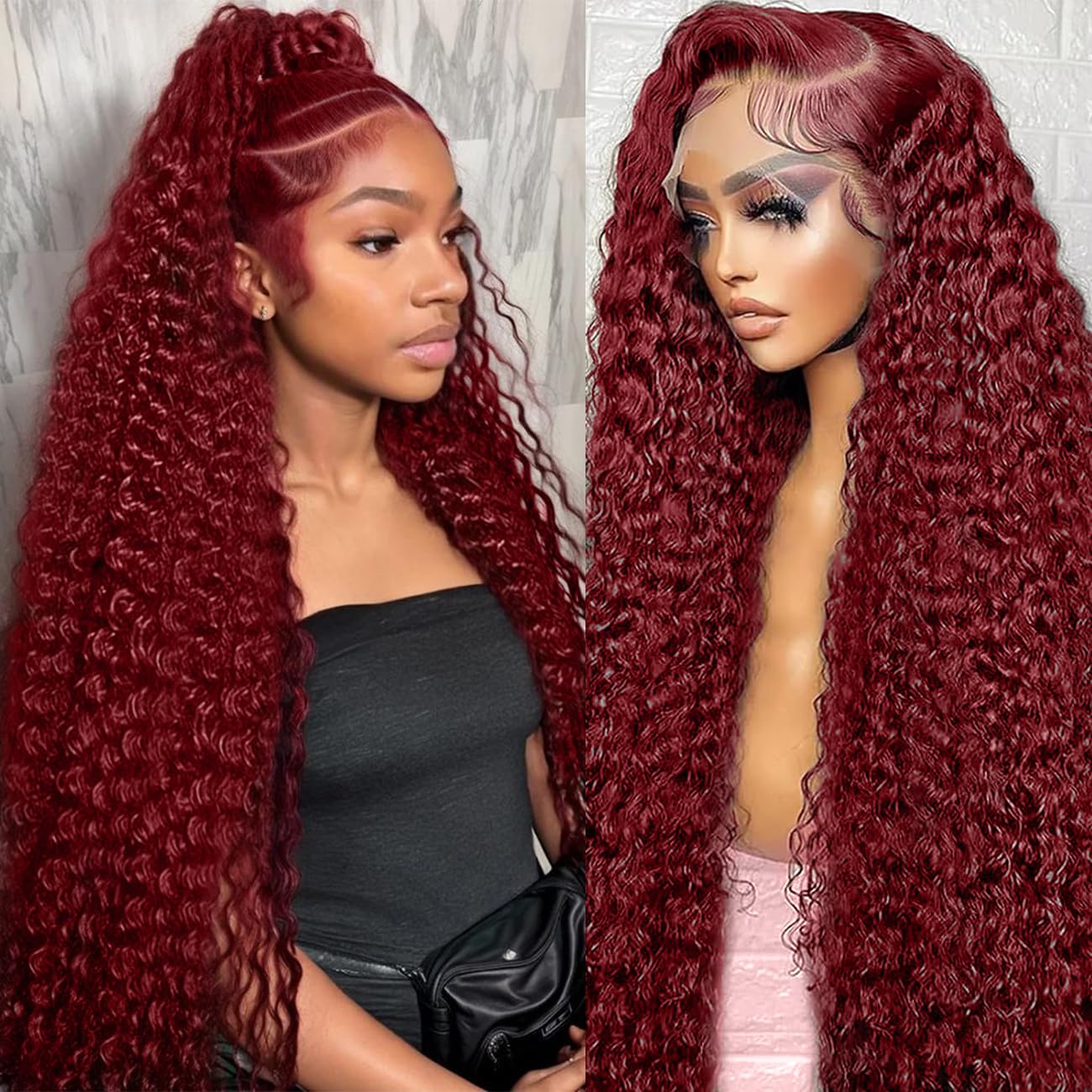30 Inch Chocolate Brown Deep Wave Lace Front Wigs Human Hair 13x6 Hd Curly Lace Frontal Wigs for Black Women Pre Plucked Wet and Wavy Glueless 4# Brown Color
