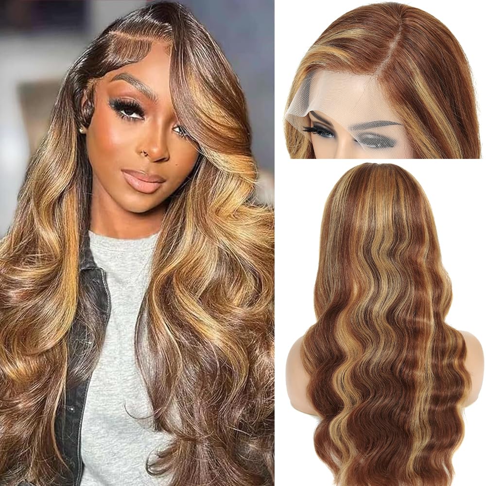 Honey Blonde Wig Human Hair 200% Density 13x4 Blonde Wig Human Hair Body Wave Lace Front Wigs Human Hair Pre Plucked Colored 27# Lace Frontal Wigs 24 Inch