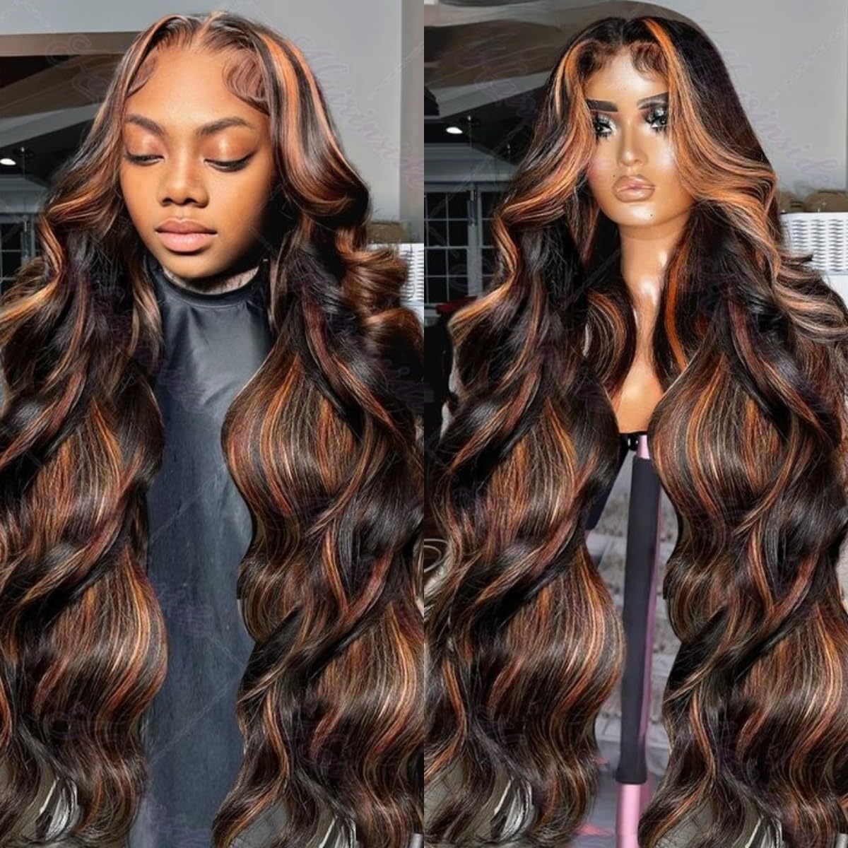 Real Human Hair Wig 30 Inch Ombre 13x6 Lace Front Wig Human Hair 210% Density 4/27 Highlight Wigs Honey Blonde Body Wave Lace Front Wig Pre Plucked HD Frontal Wig Glueless Wigs