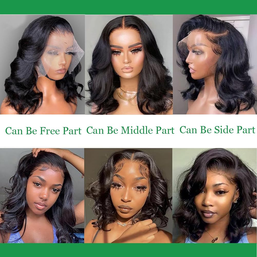 Douyin Bob Wig Human Hair 13x4 Frontal Lace Wig 14 Inch Body Wave 180% Density HD Lace Front Wigs Human Hair Pre Plucked Bob Wigs for Women (14 inch, Natural Black)