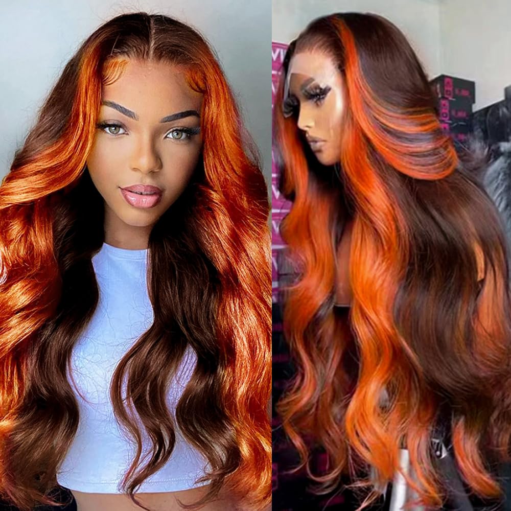 Grace Queen Ginger Orange 9x6 Lace Front Wigs Human Hair Deep Wave Pre Plucked Pre Cut Wear and Go Glueless Wigs Human Hair for Women 9x6 HD Lace Front Curly Human Hair Wig Brazilian Hair 26Inch