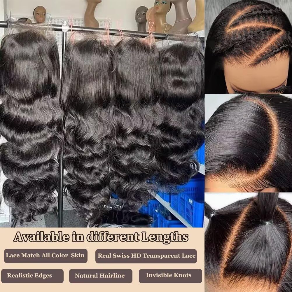 Perismoda 30 Inch Body Wave 13x6 Full Lace Frontal Wigs Human Hair 12A 180% Brazilian Virgin Body Wave 13x6 HD Transparent Lace Front Wigs Human Hair Pre Plucked With Baby Hair Pre Bleached Tiny Knots